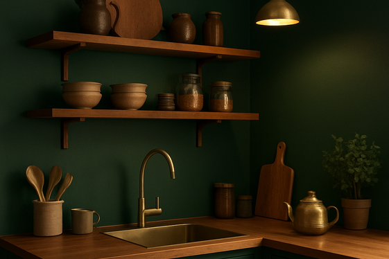 Rich Emerald Green Walls with Brass Accents illustration