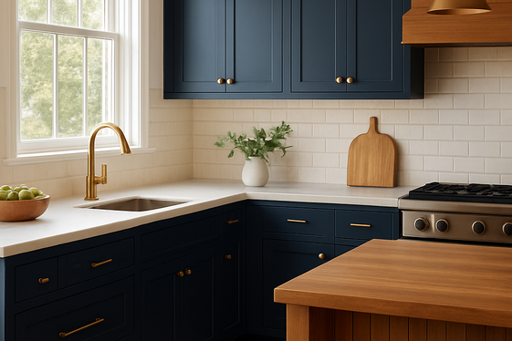 Moody Navy Blue Mixed with Warm Wood Tones illustration