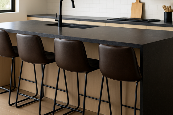 Bold Leather Bar Stools Against Dark Countertops illustration