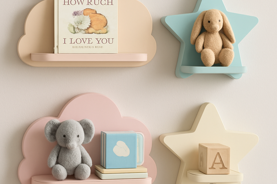 Floating Shelves with Playful Shapes illustration