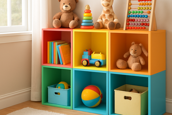 Colorful Cube Shelves for Toy Storage illustration