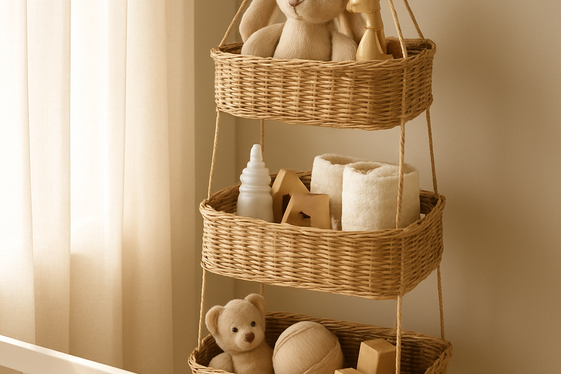 Multi-Tiered Hanging Shelves with Baskets illustration