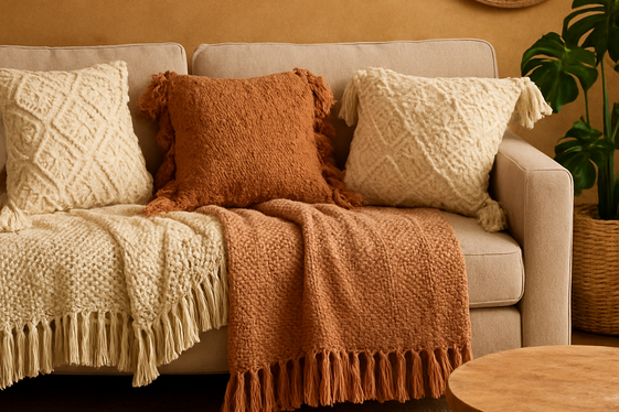 Add Textured Layers with Woven Throws and Pillows illustration