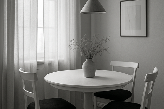 Soft Black and White Fabrics for a Cozy Dining Space illustration