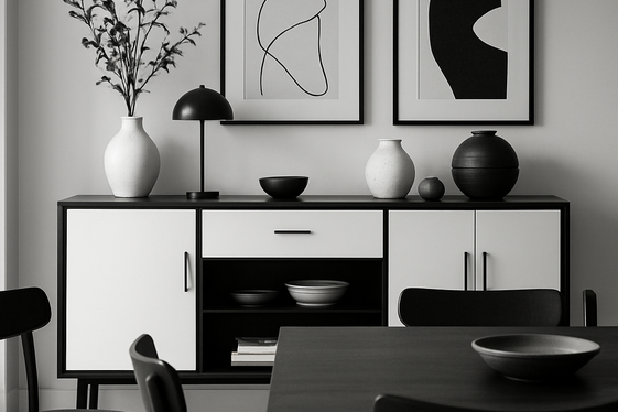 Black and White Buffet and Storage Solutions illustration