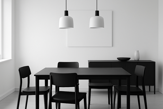 Modern Minimalist Black and White Dining with Clean Lines illustration