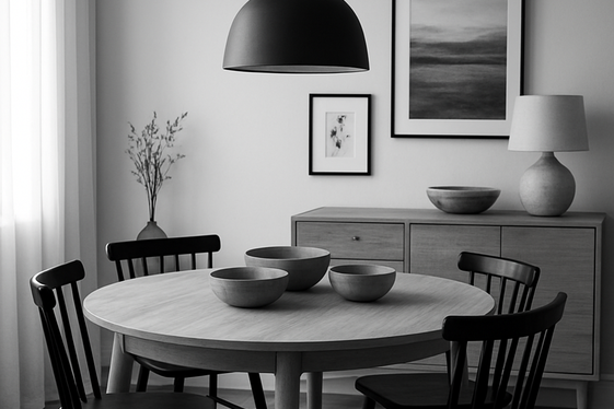 Black and White with Natural Wood Accents for Warmth illustration