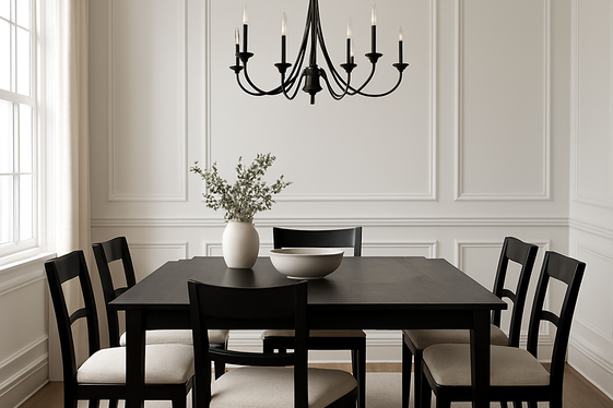 Elegant Black Dining Chairs Against White Walls illustration