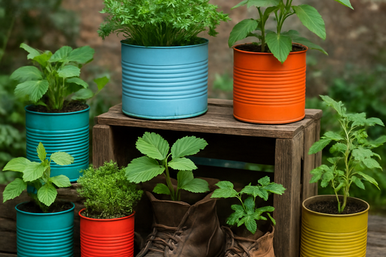 Recycled Containers for Eco-Friendly Planting illustration