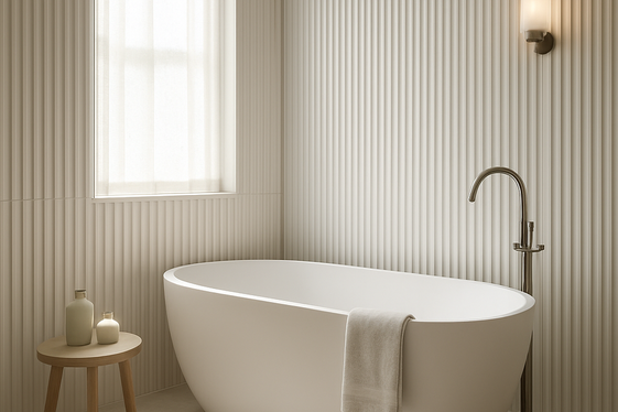 Bathroom Walls Transformed with Water-Resistant Fluted Panels illustration