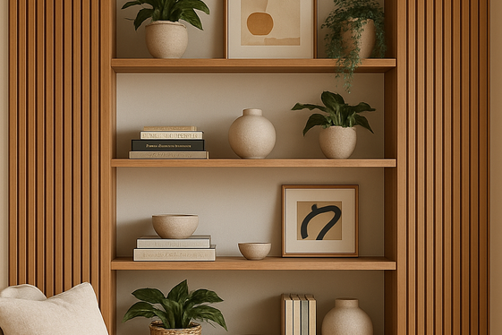 Combining Fluted Panels with Shelving for Built-In Style illustration