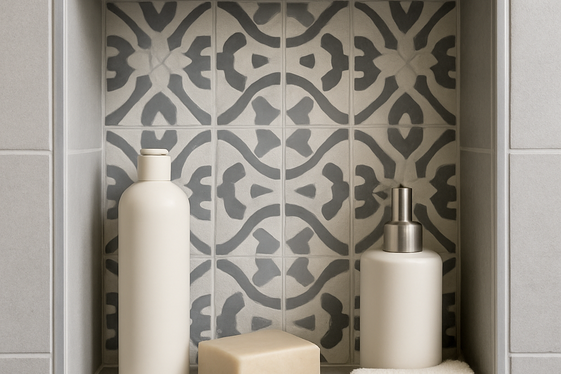 Gray Shower Niches to Keep Essentials Organized illustration