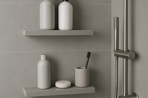 Floating Gray Shower Shelves for Storage and Style illustration