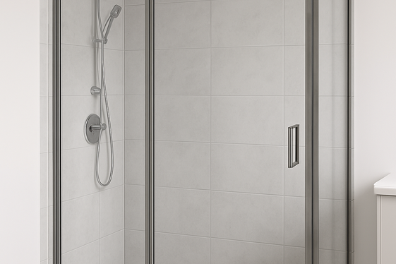 Glass Shower Doors with Gray Frames for Modern Edge illustration