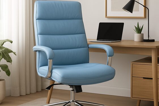 Sky Blue Leather Office Chair for Comfort and Style illustration