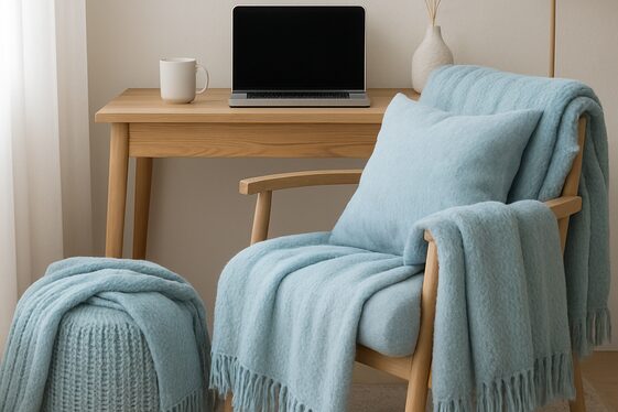 Layering Light Blue Textiles for a Cozy Office Vibe illustration