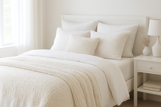 Layering Textures with White Bedding and Furniture Combo illustration