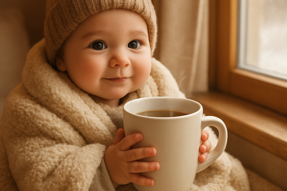 Warm Mug and Baby Snuggles Theme illustration