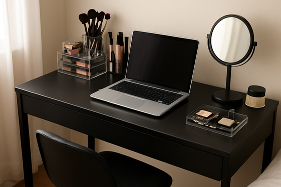 Black Desks That Double as Work and Beauty Stations illustration