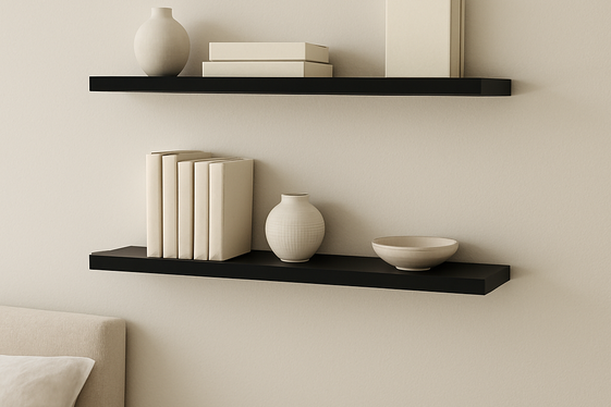Minimalist Black Floating Shelves for Bedroom Storage illustration