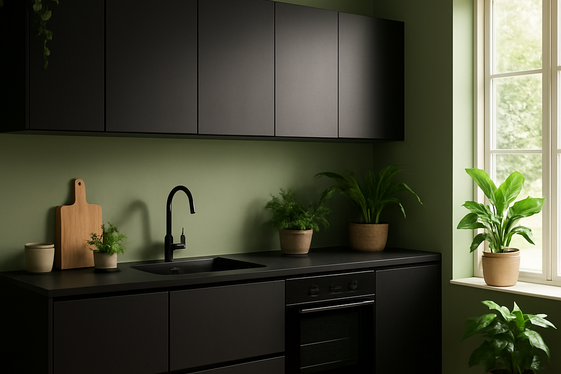 Mix Black Cabinets with Earthy Green Walls illustration