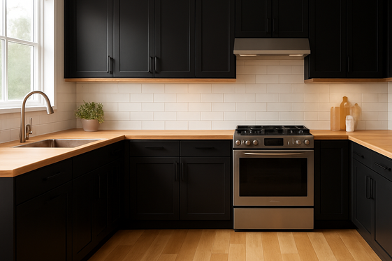 Mix Black with Warm Wood Tones for Balance illustration