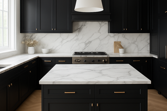 Pair Black Cabinets with White Marble illustration