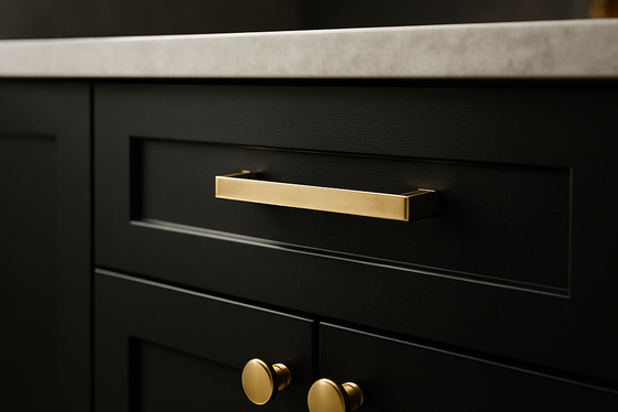 Dark Kitchens with Pops of Brass Hardware illustration