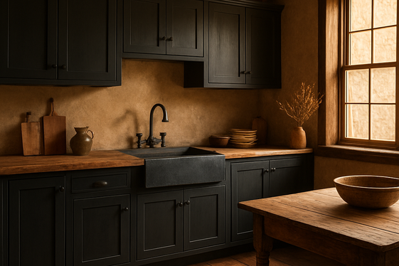 Dark Wood Floors Bringing Warmth to a Bold Kitchen illustration