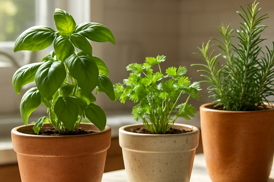 Fresh Herb Garden in Stylish Pots illustration