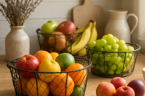 Rustic Wire Baskets for Fruit Display illustration