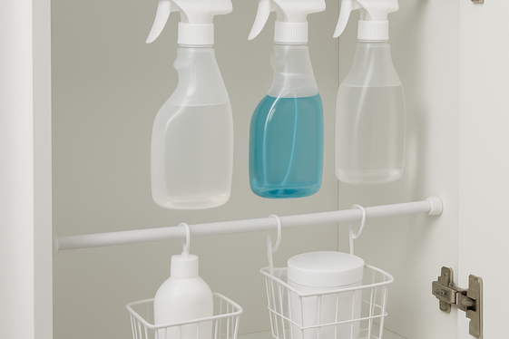 Utilize Tension Rods for Hanging Spray Bottles illustration
