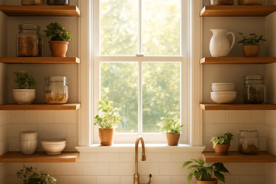 Open Shelving Around Kitchen Windows illustration