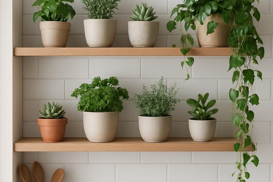 Incorporating Plants on Kitchen Shelves illustration