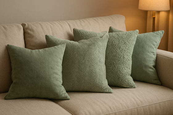 Layering Sage Green Throw Pillows on Neutral Sofas illustration