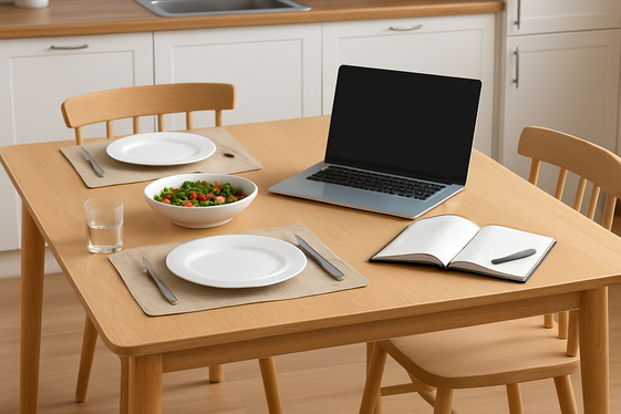 Multi-Functional Tables with Work and Dining Zones illustration