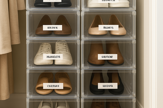 Store Shoes Neatly in Transparent Boxes illustration