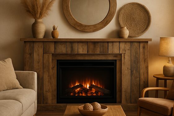 Rustic Charm: Electric Fireplaces with Wood Accents illustration