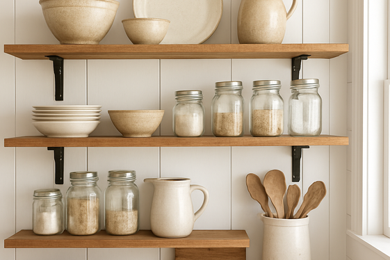Incorporate Open Shelving to Showcase Rustic Charm illustration