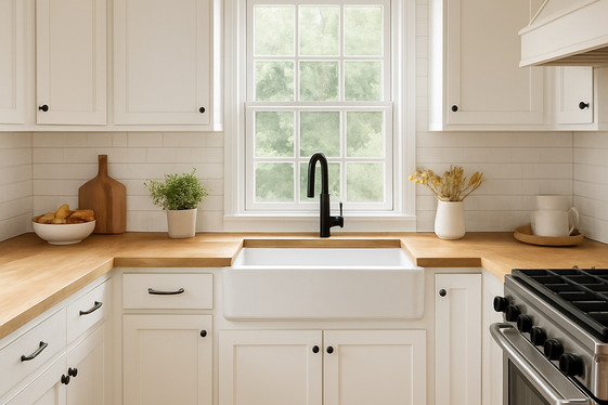 Mix White Cabinets with Natural Wood Elements illustration