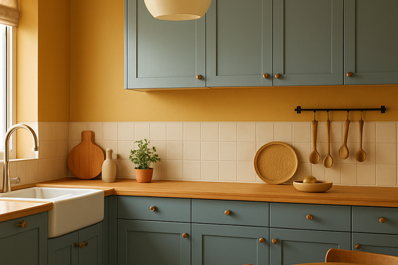Warm Mustard and Soft Blue Blend illustration