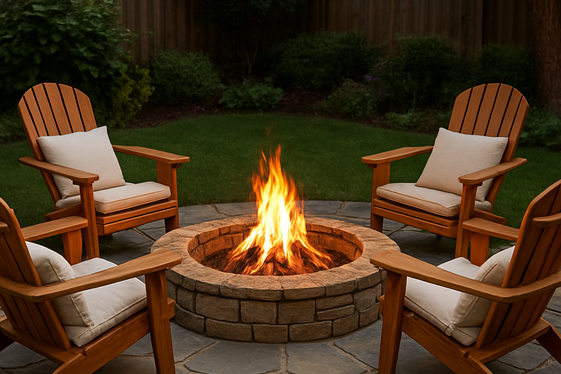 Circular Fire Pit Surrounded by Adirondack Chairs illustration