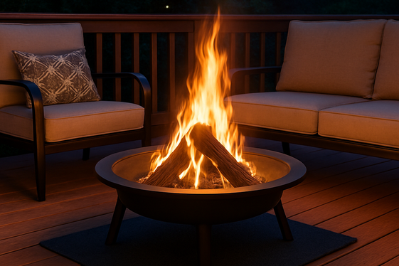 Fire Pit on a Deck with Safety Features illustration