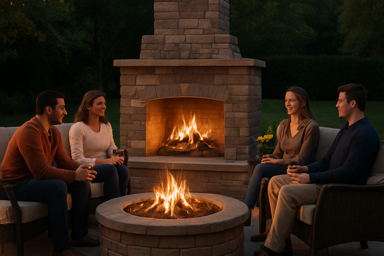 Outdoor Fireplace and Fire Pit Combo illustration