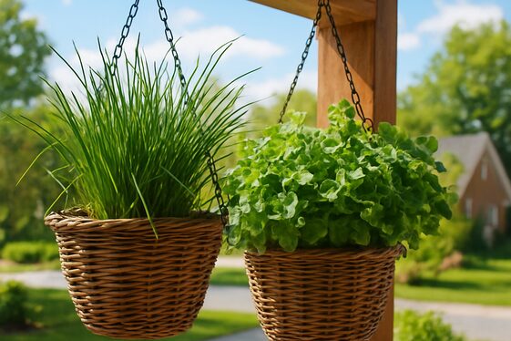 Herb Gardens in Hanging Baskets illustration