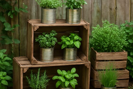 Herb Gardens Using Recycled Materials illustration