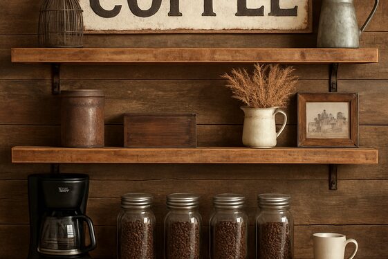 Rustic Coffee Stations with Wood Accents illustration