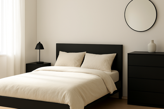 Mix Matte Black Furniture with Cream Bedding illustration