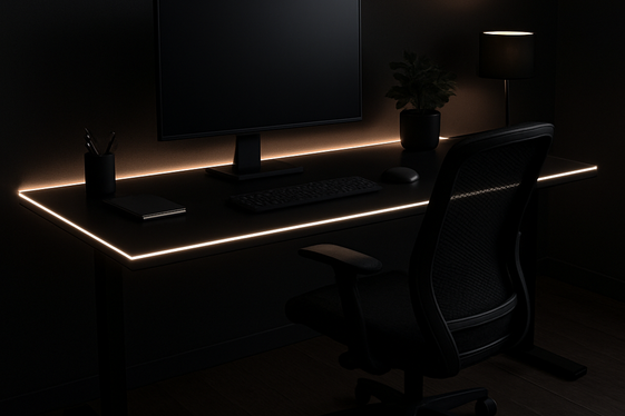 Black Desks with Integrated Lighting Features illustration