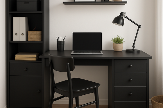 Black Desk with Built-In Storage Solutions illustration